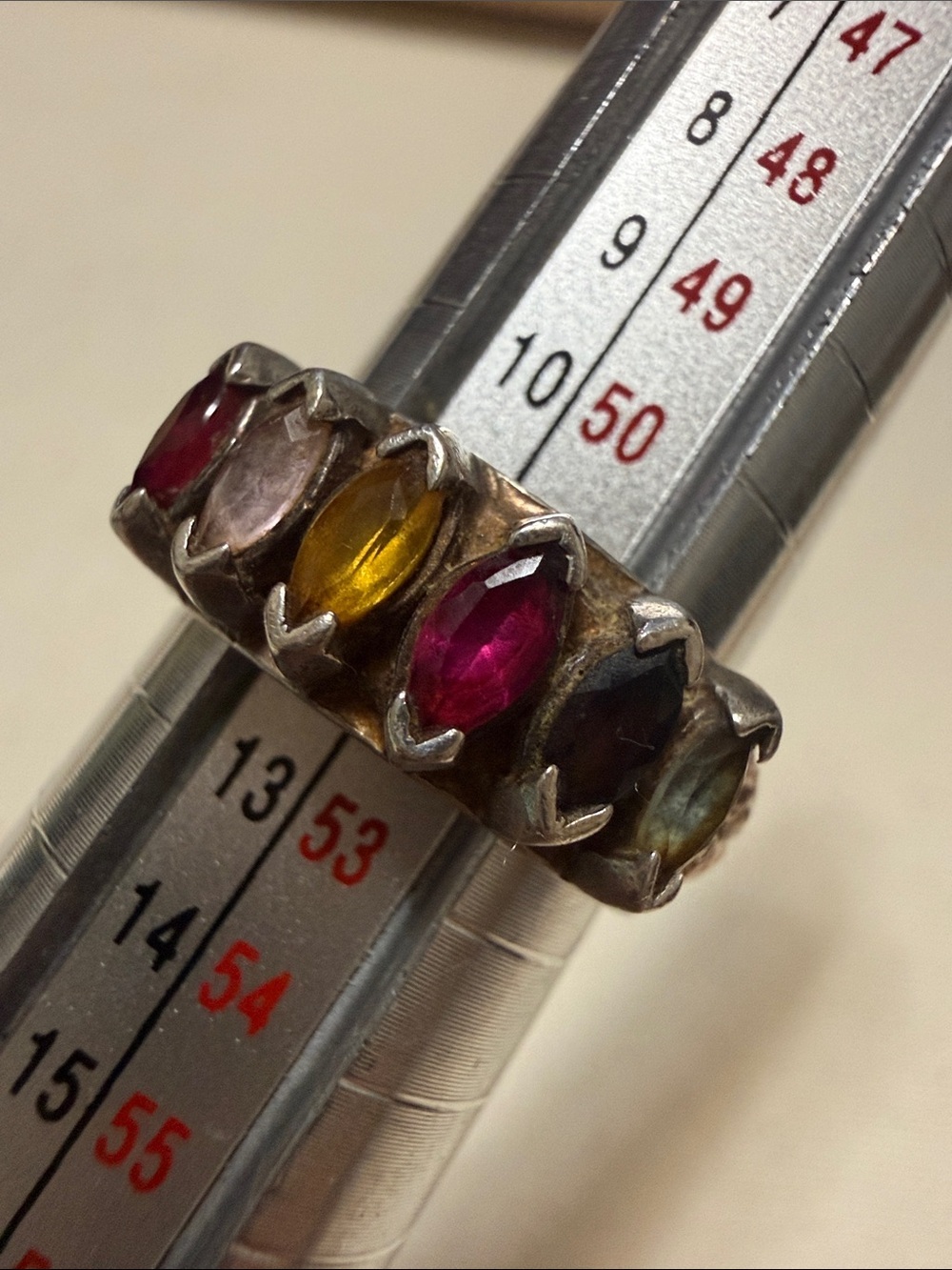 Sterling Silver 925 Multicolor Marquise Stone Band Ring size 6 - Picture 11 of 15
